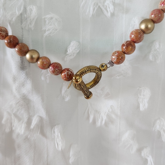 Hidden Truth Orange Sea Sediment Jasper with Gold Leafed Medallian - Picture 6 of 9